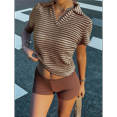 thumbnail image 4 of Camiseta de Corta con Cuello en V para Mujer, Sin Mangas, con Cuello A Rayas, Prendas Casuales de Moda 2025. Color Café L, 4 of 8