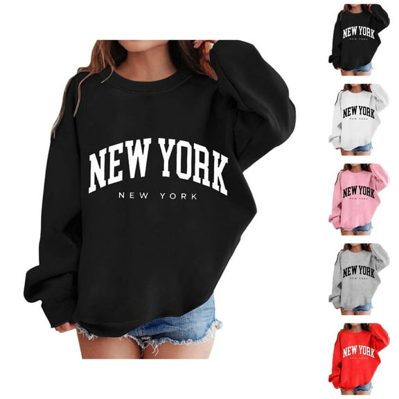 Girls New York Sweatshirts Long Sleeve Fall Winter Crewneck Casual Graphic Sweatshirt Kids Pullover Tops