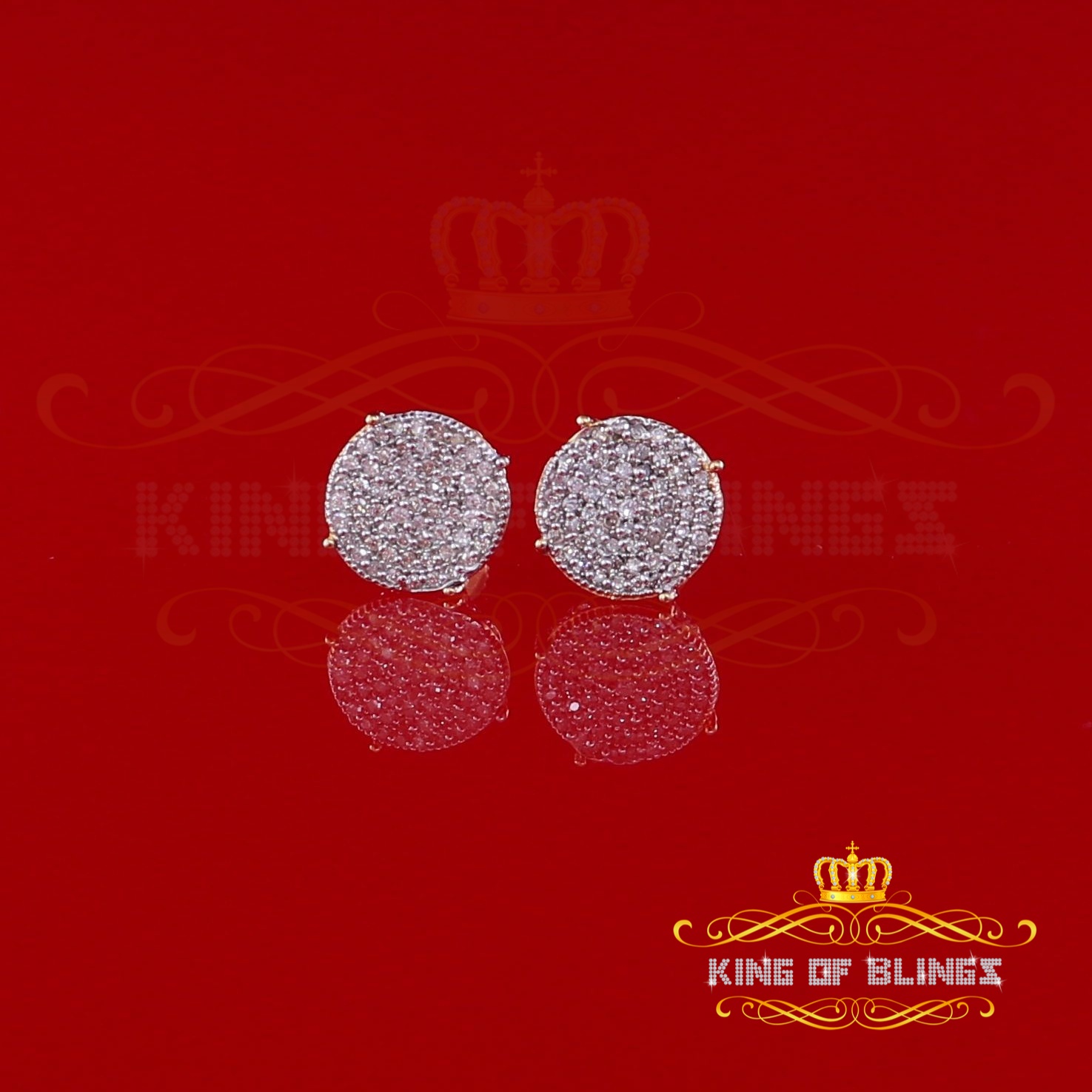 King of Bling's 10K Real Yellow Gold Real Diamond 0.40CT Men's/Women's Round Stud Micro Earring
