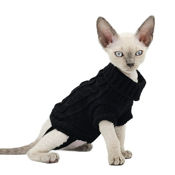 YokoKat Black Turtleneck Kitten Cat Sweater Size XS