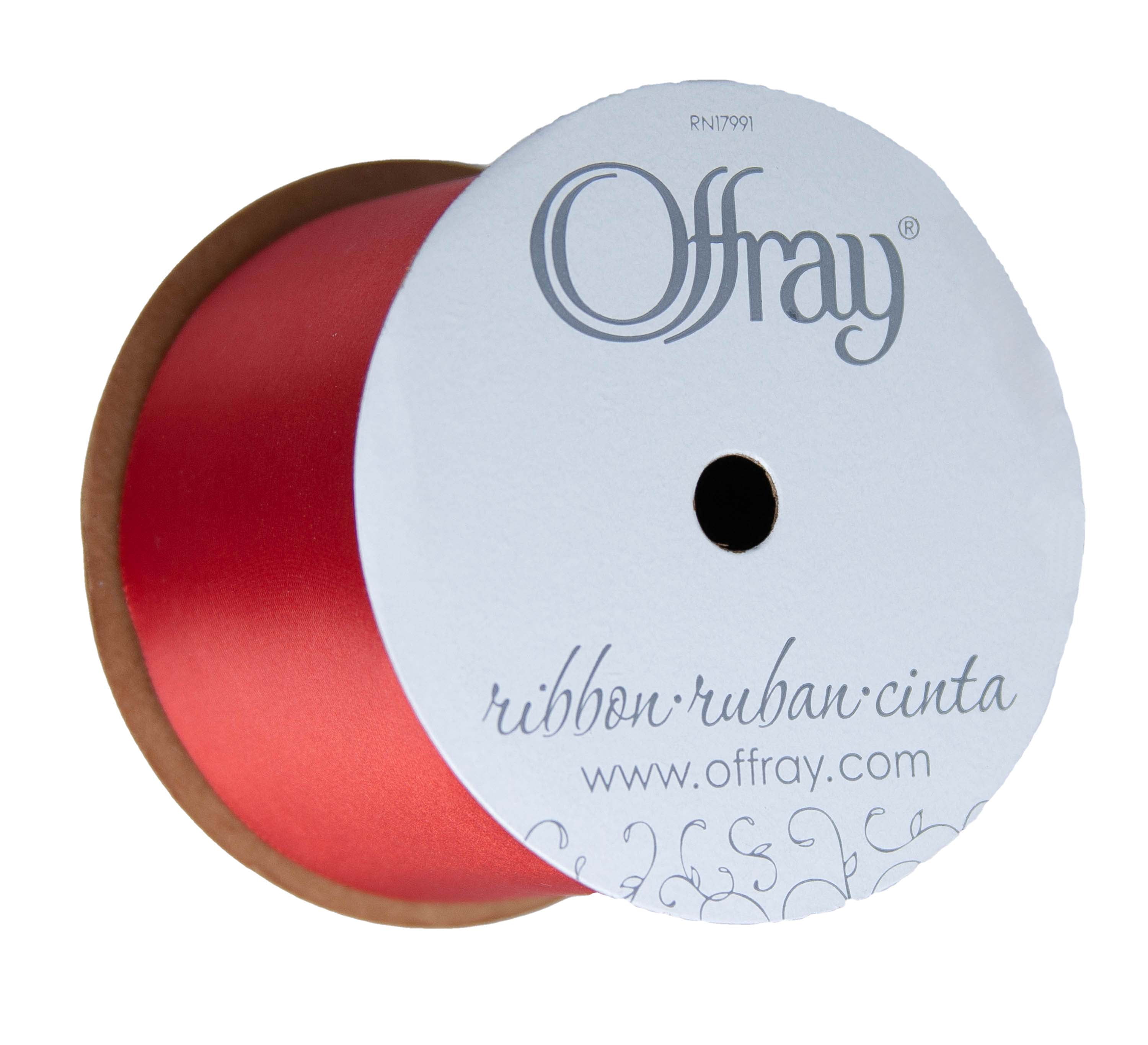 Offray Ribbon, Red 2 1/4 inch Single Face Satin Polyester Ribbon for Sewing, Crafts, and Gifting, 9 feet, 1 Each