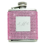 Personalized Monogrammed Flask W/ Pink Crystals & Engraved Plate
