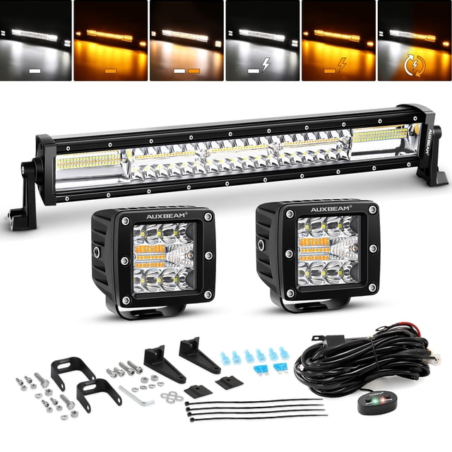 Barra de Luz LED + Lámparas LED Auxbeam 22 cm 120W + 2x 8 cm 96W