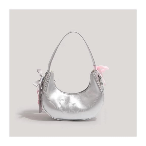 Baguery Women Silver Armpit Bag - PU Leather Shoulder Bag Small Fashion Half Handbag Wallets for Shopping Dating Girls​