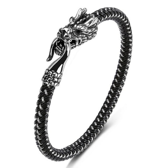 Fachoice Dragon Head Leather Bracelet for Men Domineering Dragon Braided Bracelet, Punk Dragon Amulet Bracelet Masculine Dragon Head Strap Bracelet Men’s Cool Dragon Animal Bracelet Jewelry