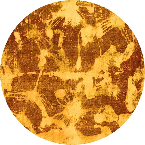 Ahgly Company Indoor Round Abstract Yellow Modern Area Rugs, 4' Round