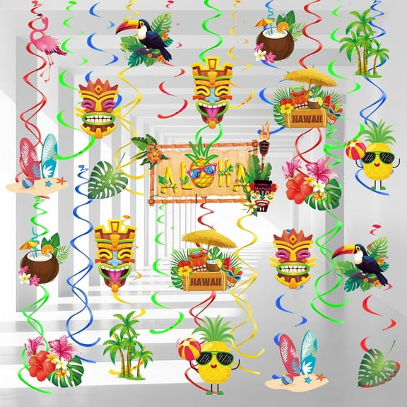 Hawaii Hanging Swirl Party Decorations, 32 Pcs Hawaii Party Hanging Swirls, Hawaii Hanging Foil Swirl & Hawaii Foil Swirl Decorations for Indoor/Outdoor Hawaii Birthday Party Decorations