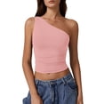 thumbnail image 1 of Camiseta sin mangas QINSEN con un solo hombro y doble forro para mujer, color rosa, talla XL, 1 of 4