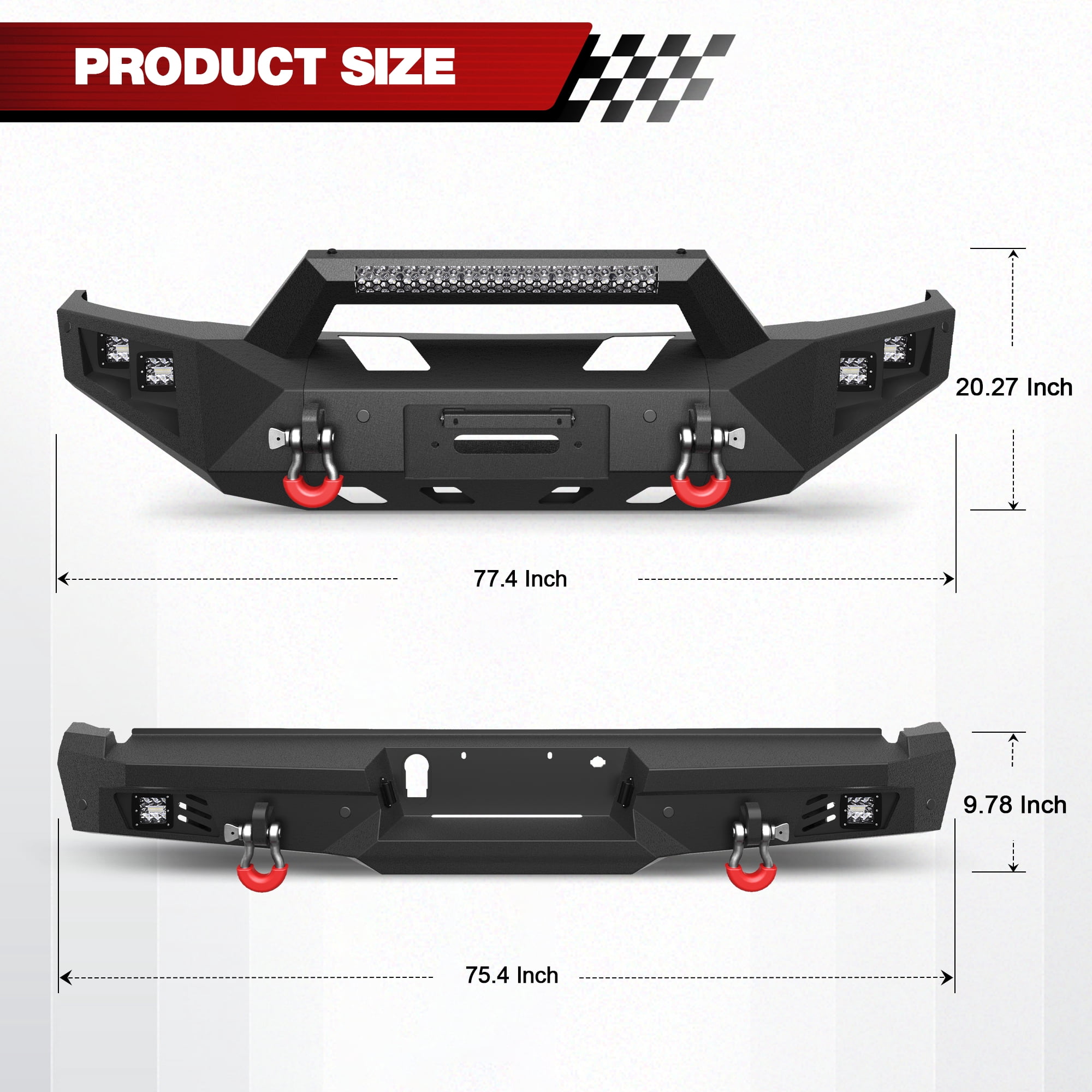 POFENZE Fits 2015 2016 2017 Ford F150  Bumper Truck Front and Rear Bumper Set Off Road Bumper with Lights