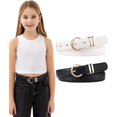 thumbnail image 1 of 2 Pcs Ceinture en Cuir pour Filles Enfants - Ceintures à Boucle Dorée Mode pour Adolescentes Robe en Jean, 1 of 6