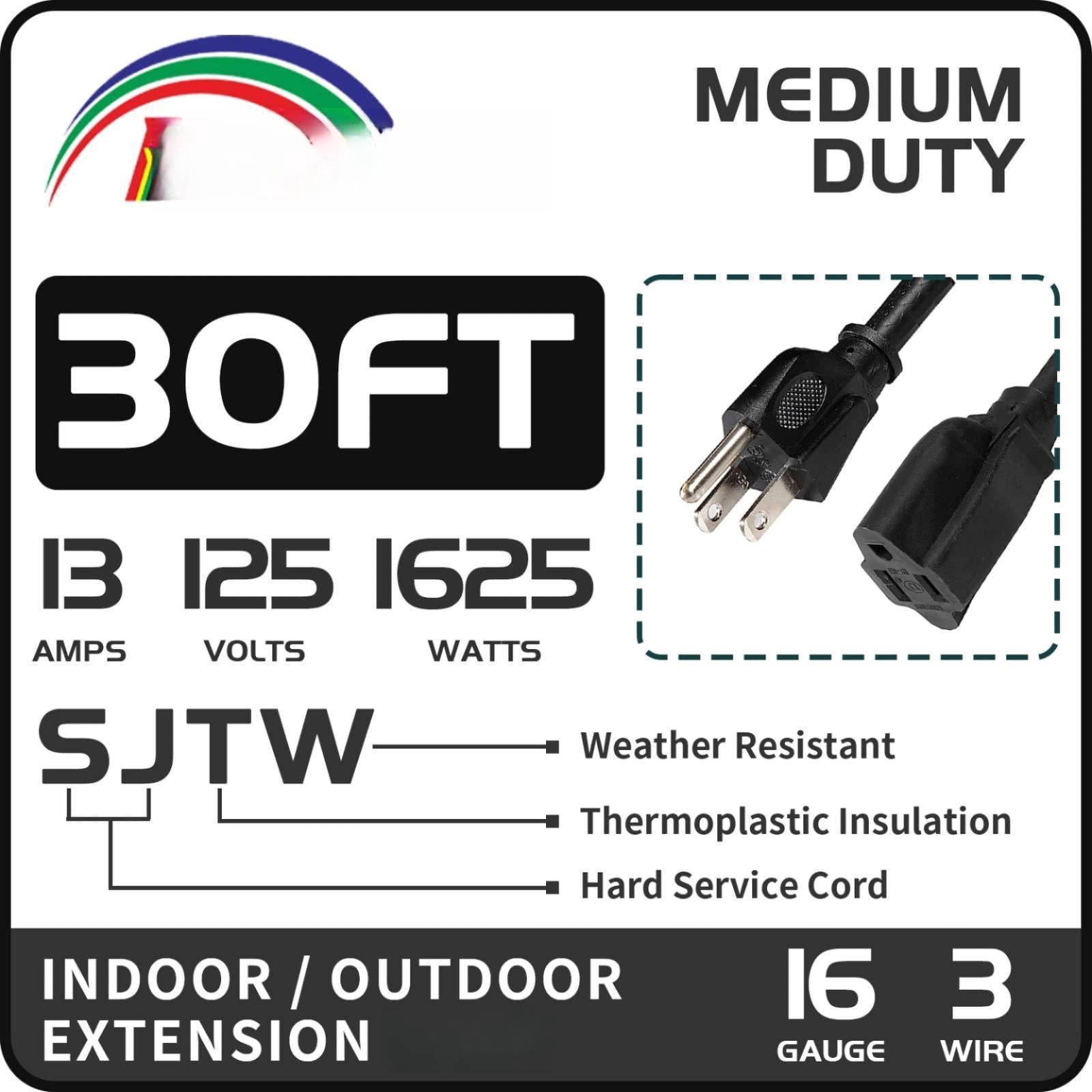 Extension Cord Black 30FT Standard for Indoor Outdoor Use