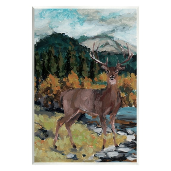 Stupell Deer Wildlife River Landscape Animals & Insects Painting Wall Plaque Unframed Art Print Wall Art