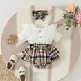 thumbnail image 2 of WUXIAN Children Newborn Girls Lace Short Sleeve Plaid Ribbed Romper Bodysuits Headbands Set Comfort Baby Streetwear, 2 of 4