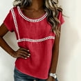 thumbnail image 7 of YUGYXL Spring T-Shirts for Women Short Sleeve Crewneck Loose Fit Casual Summer Tops Lightweight Lace Patchwork Tee Red Tops S, 7 of 7