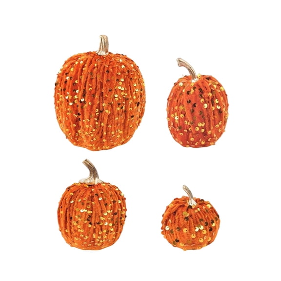 7 PCS Velvet Pumpkin Decor Set, Glitter Sequin Foam Pumpkins for Fall, Thanksgiving & Halloween Table Centerpiece, Tiered Tray, Mantel, Home Decorations