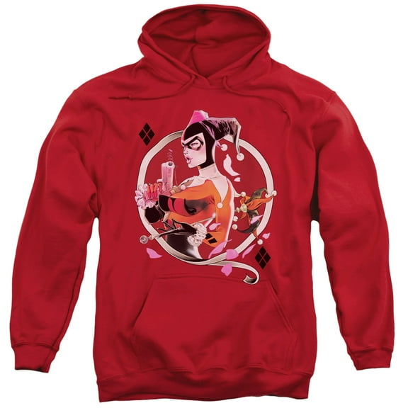 Trevco Batman-Harley Q - Adult Pull-Over Hoodie - Red- Medium