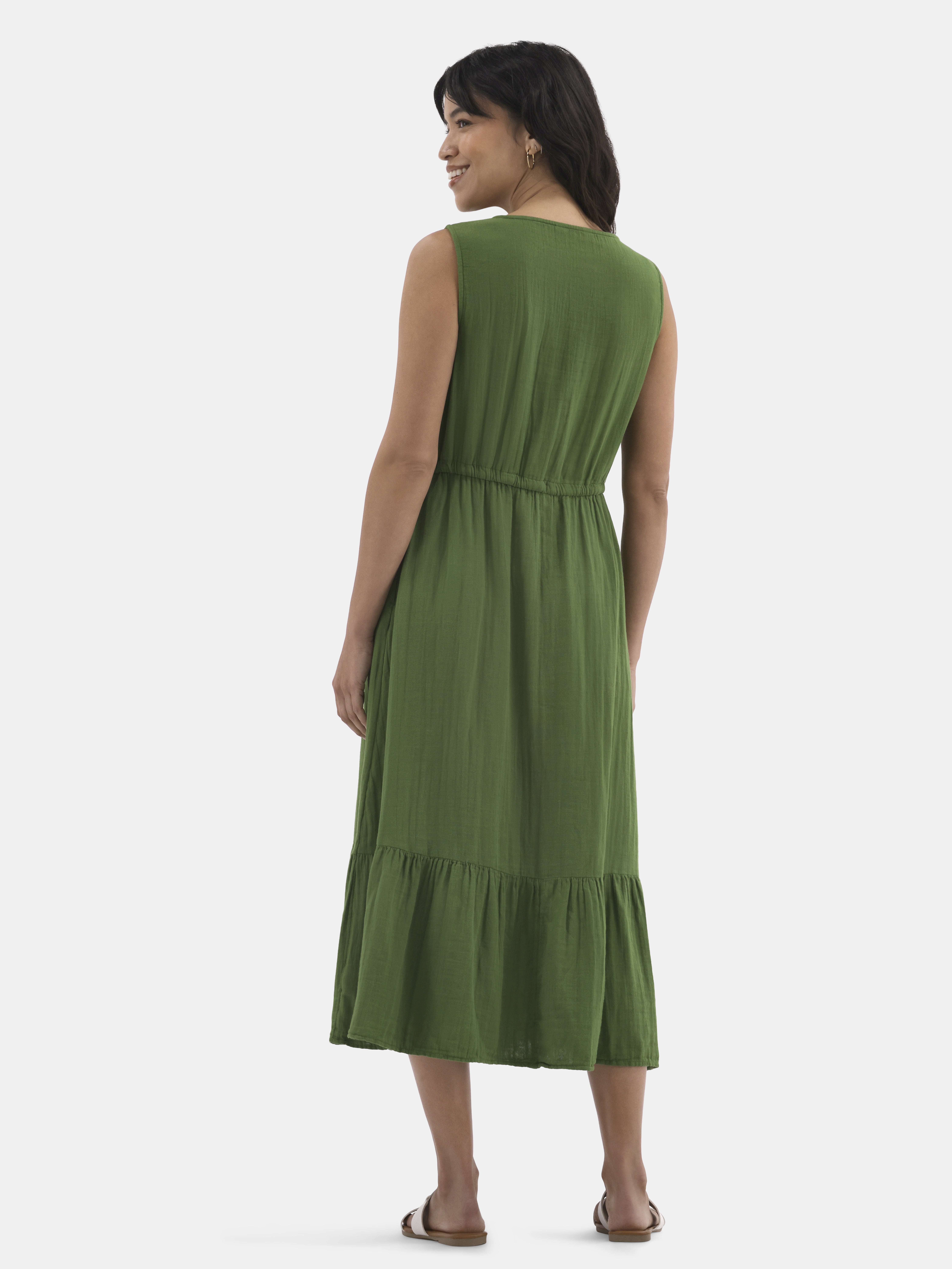Time and Tru Women's Double Cloth Sleeveless Midi Dress, Sizes XS-XXXL