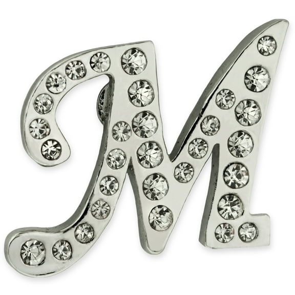 Silver Plated Rhinestone Alphabet Letter M Lapel Pin