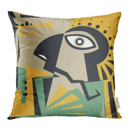 USART Green Cubism Abstract Jazz Character Music Contemporary Red Face African Modern Band Pillow Case Pillow Cover 18x18 inch Throw Pillow Covers