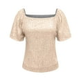thumbnail image 3 of fatyb Womens Sequin Tops Sparkly Square Neck Party Shirts Short Sleeve Glitter Dressy Blouses for Club, 3 of 6