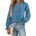 thumbnail image 3 of Womens V Neck Floral Long Sleeve Tops Summer Casual Loose Puff Sleeve Chiffon Boho Work Blouse Dressy T Shirts Color M, 3 of 6