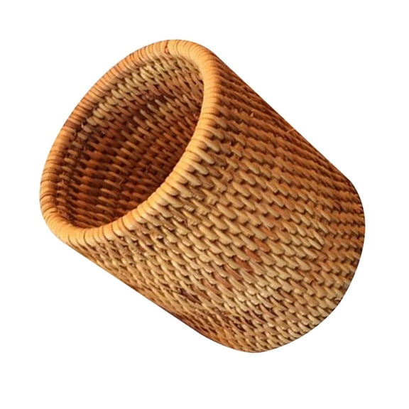 Worgeous Khaki Rattan Woven Tea Set Basket for Home Use MultiPurpose Storage Container Pen Canister 1PC