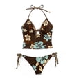 thumbnail image 2 of VNKIDY Womens Tropical Floral Print Halter Tankini Set With Tie Front Top Side Tie Bikini Bottoms For Beach Days Pool Parties Summer Vacations Water Activities Leisure Swimwear, 2 of 4