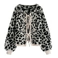thumbnail image 4 of Wang6 Womens Plus Size Cardigan Sweaters Causal Long Sleeve Front Lace up Knit Sweater Trendy Leopard Printed Crew Neck Knitted Tops Outerwear Black L, 4 of 5