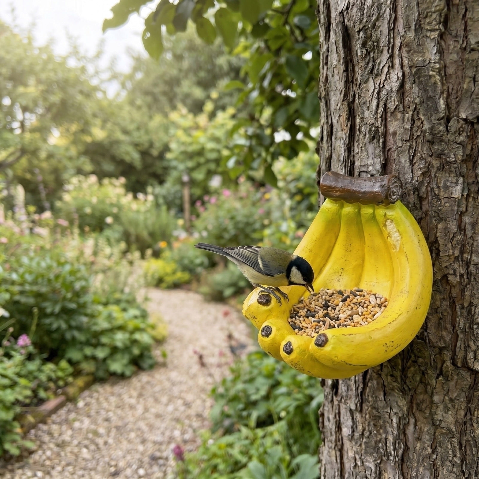 Hummingbird Feeders for Outdoors Whimsical Banana Peel Bird Feeder Banana-Shaped Resin Bird Bath/Feeder Garden Courtyard Decor Home Hanging Ornament