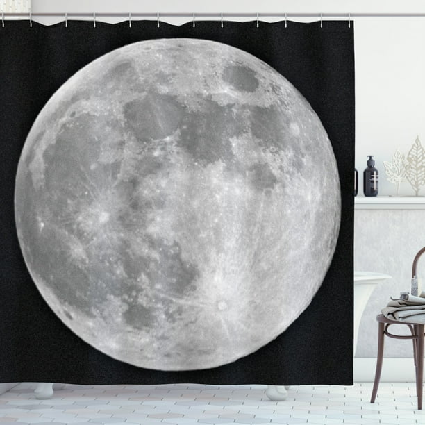 Moon Shower Curtain, Black and White Full Moon Detailed Photography of ...