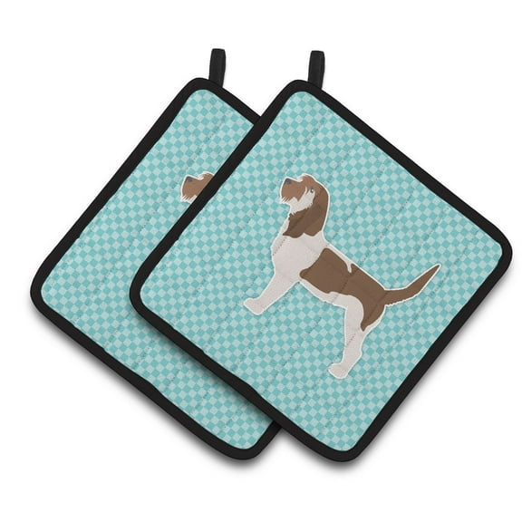 Grand Basset Griffon Vendeen Checkerboard Blue Pair of Pot Holders