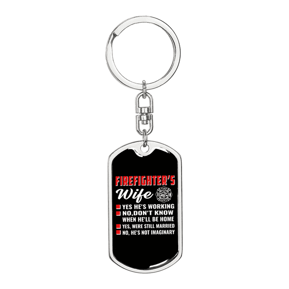 A Firefighter'S Wife Stainless Steel or 18k Gold Premium Swivel Dog Tag Keychain