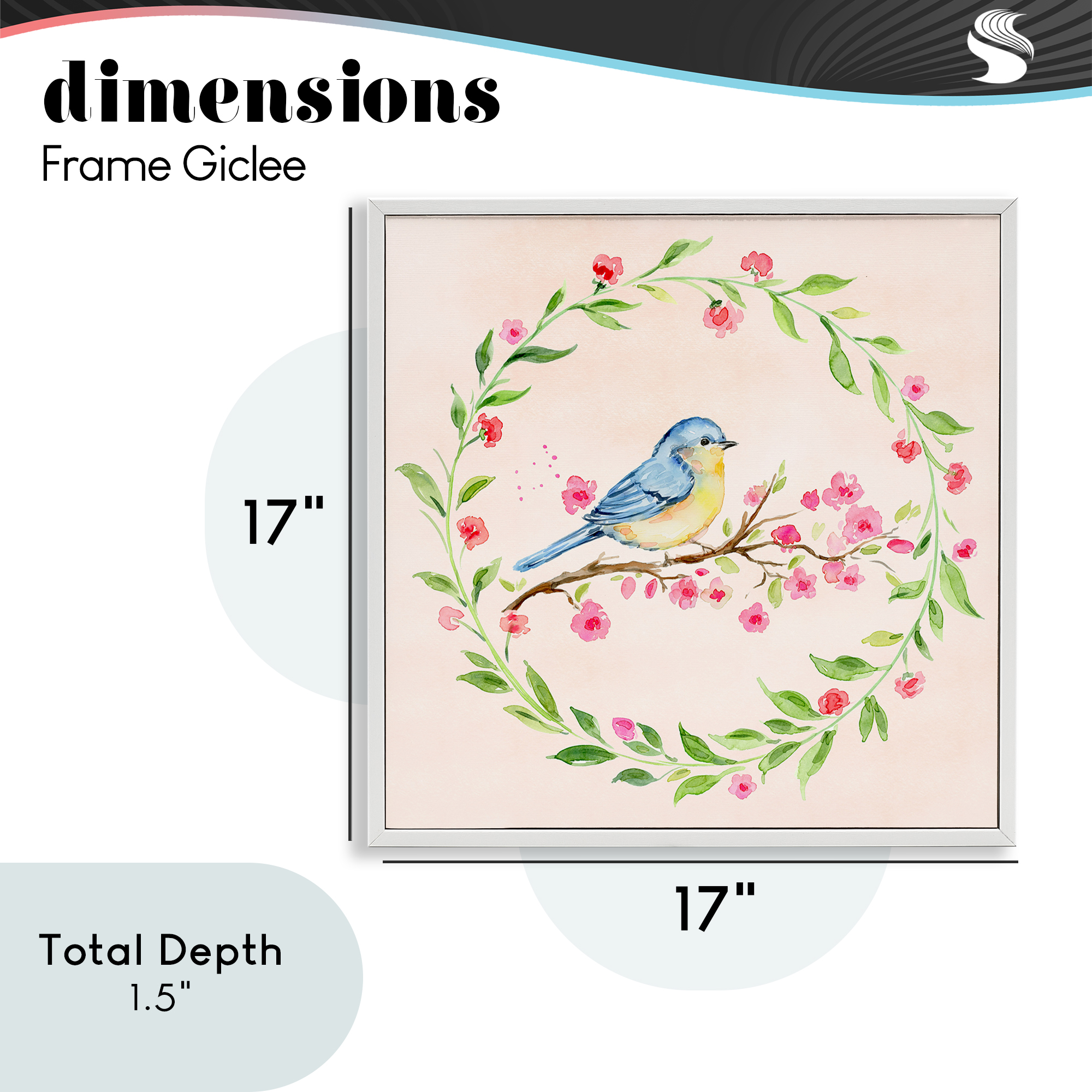 Spring Bird Wreath Perch White Framed Giclee Art, design by Elena Fay