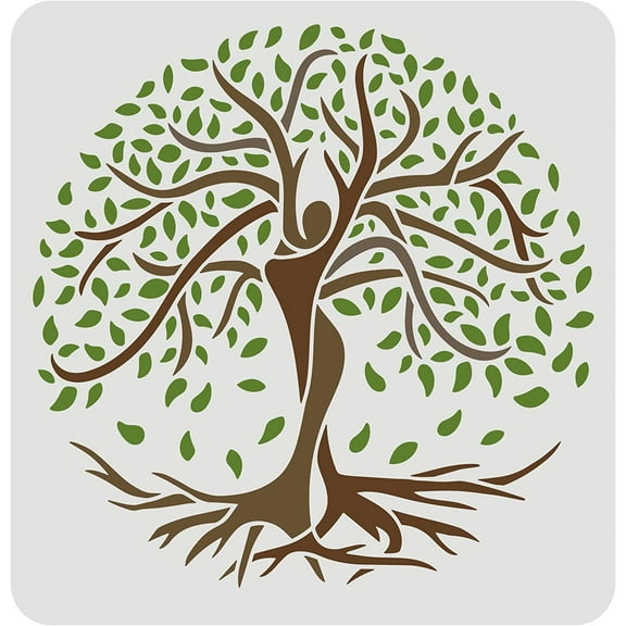 Tree of Life Stencils Decoration Template 30x30cm Tree in Human Shape Drawing Painting Stencils Square Reusable Stencils for Art Projects Painting on Wood Floor Wall and Tile