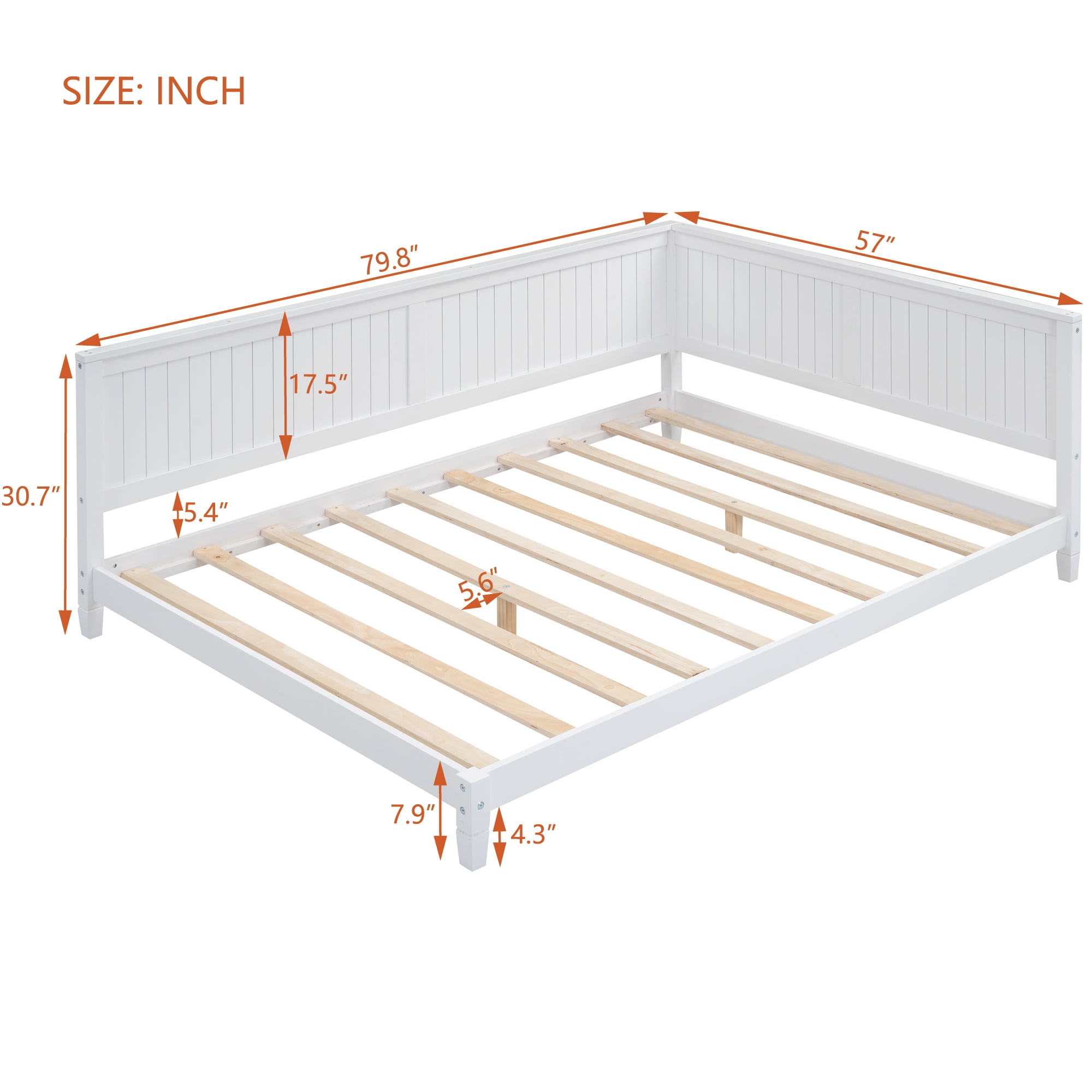 Aukfa Full Size Daybed, Wood Sofa Bed, White