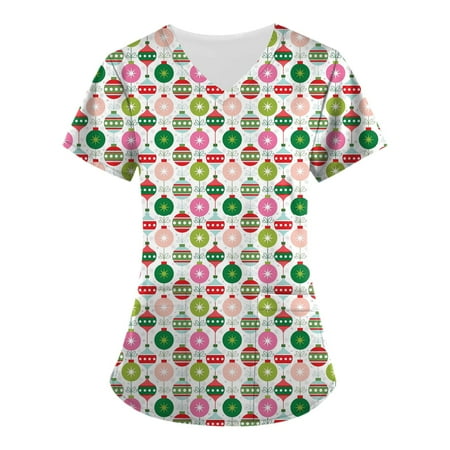 

Cakiesky Women s Scrub Tops with Designs Cartoon Pattern V-Neck Short Sleeve Nurses Tops Multicolor XXL