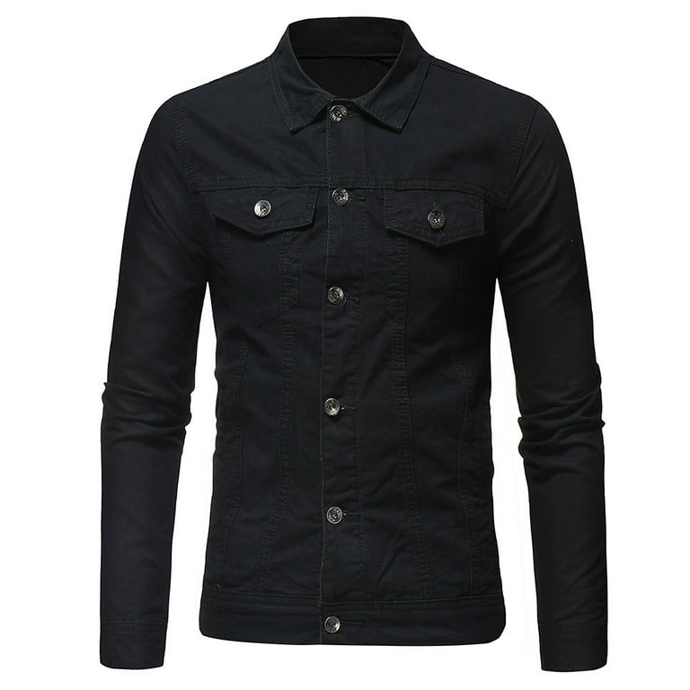 Men s Classic Black Denim Jacket Casual Slim Fit Button Down Jean Coat with Pockets Walmart