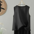 thumbnail image 4 of Ayolanni Black Women T Shirt Sleeveless Cotton Linen V-Neck Pullover Solid Tank Tops Girls Shirts 2x, 4 of 7