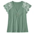 thumbnail image 7 of Only Moment Casual Daily Top Polyester,Spandex,cotton V Neck Women's Short Sleeve Tops 2026 Summer Puff Short Sleeve Blouse Green,L, 7 of 7