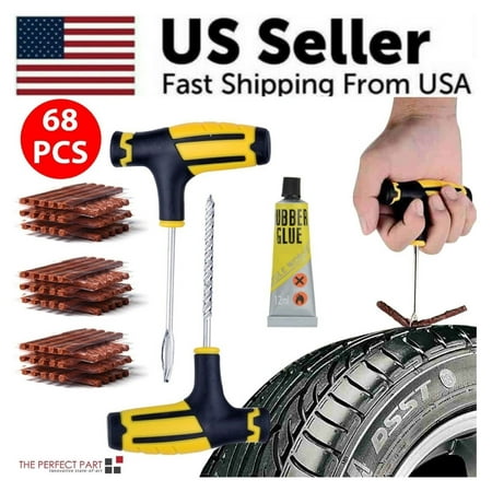 68pc Tire Repair Kit - DIY Flat Tire Plug Patch Kit for Car, Truck, Motorcycle, RV & Bike - Heavy Duty Strings & Pro Grade Tools