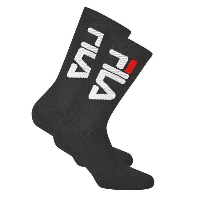 FILA Calcetines Unisex 2 Pares - Calcetines de Tenis, Calcetines de Tripulación, Terry, Deporte, Logo Negro 35-38