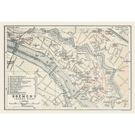 Historic Map - Bremen Germany - Baedeker 1914 - Vintage Wall Art