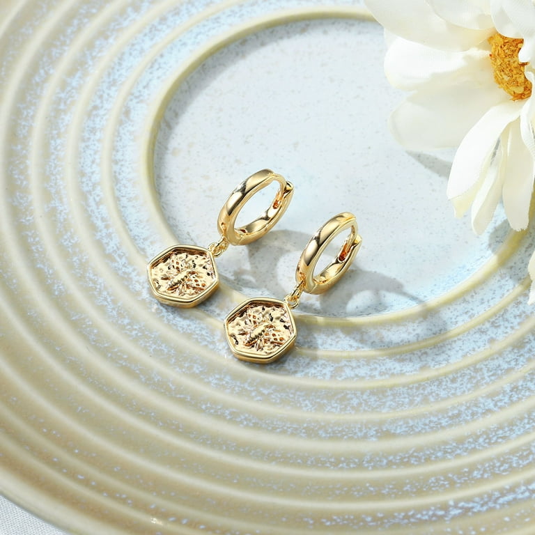 Dainty Bee Huggie Hoop Earrings S925 Sterling Silver Post 14K