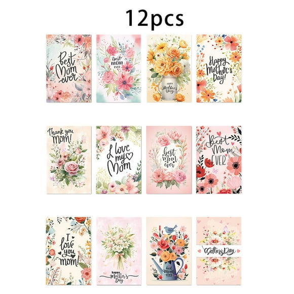 Moth Er's Day Handwritten DIY Postcards Set – 12 Floral Invitation Cards with Envelopes 300g White Cardstock 5.9x3.9 Inch for Party Thank You Notes & Messages
