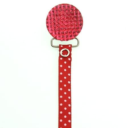 Polka Dot Ribbon Quilted Crystal Pacifier Clip