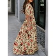 thumbnail image 3 of Asyoly Womens Boho Summer Dress V Neck Long Wedding Dress Loose Short Sleeve Floral Printed Maxi Dress Maternity Dress, 3 of 5