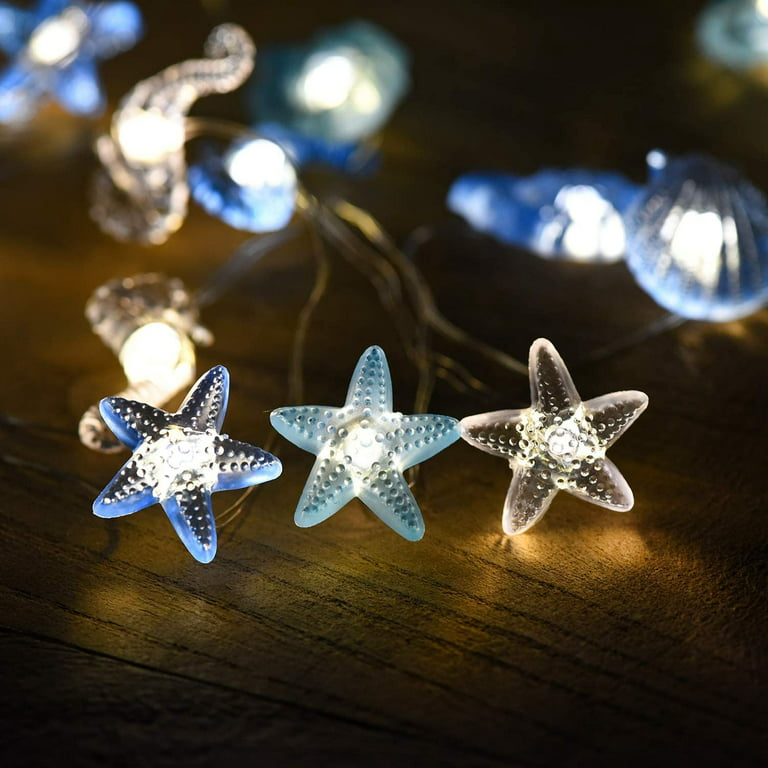 ZOELNIC Nautical Beach Decor LED String Lights Battery Romote Under The sea  Ocean Theme Shells Starfish Decorations for Room Bedroom Bathroom Table  Centerpieces 