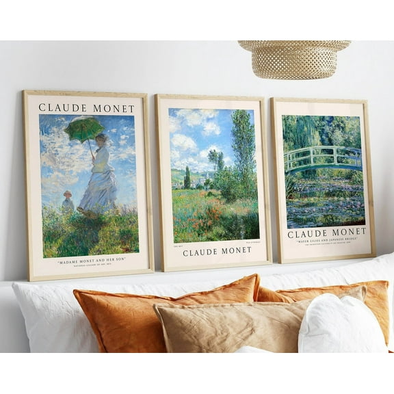 Luvia Claude Monet Set Of 3 Landscape Art Prints, Monet Exhibition Poster, Monet Art Print, Claude Monet Posters, Vintage Poster, S, Modern Wall Decor Set 3 Prints 8x12 UNFRAMED