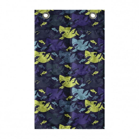 Nautical Hanging Pocket Organizer, Grunge Style Illustration of Shark Silhouettes, Printed Polyester Storage Bag with Pockets, 21" x 31", Indigo Multicolor