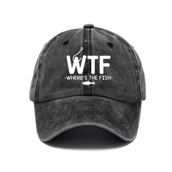 Black WHERE'S THE FISH Unisex Washed Hat Unconstructed Soft Funny Graphic Print Text Letters Men Women Adjustable Baseball Cap Fashion Casual Sun Hat